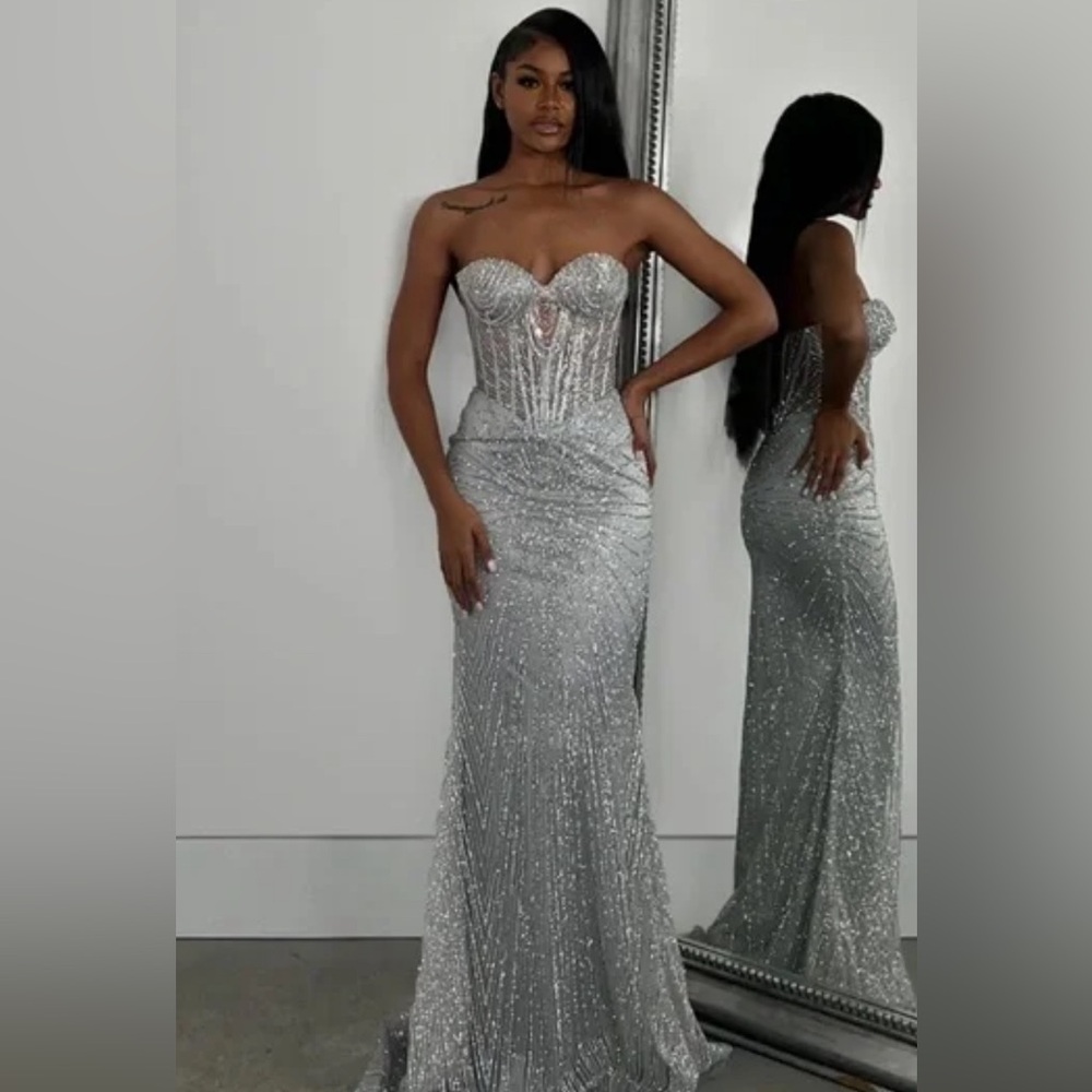 Sparkly Silver Glitter Prom/Marine Ball/ Gala/ Party Dress